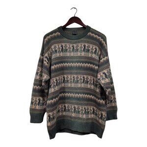 ARTESANIAS Los Incas Alpaca Sweater Pullover Green Tan Striped Long Sleeve Sz M?